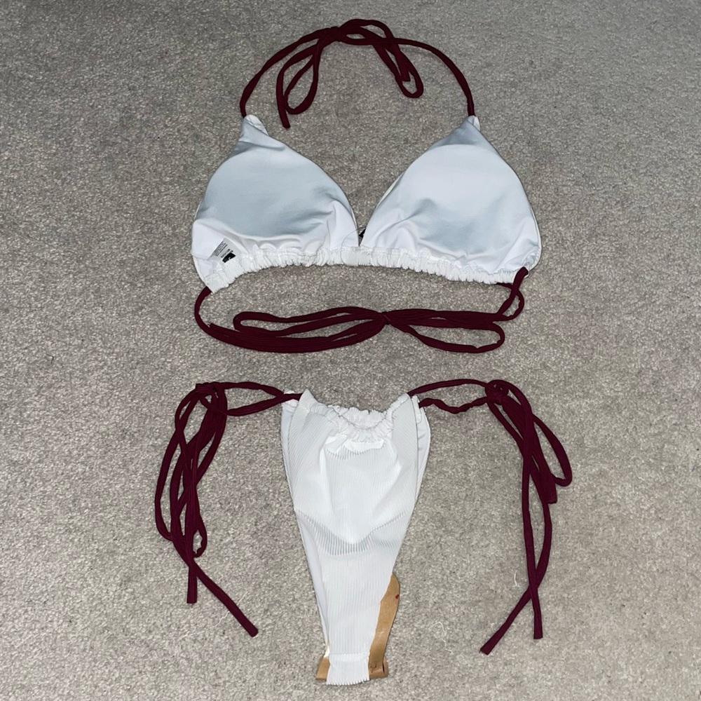 Fashion Nova White w/ Plum Strings Bikini - Small - Picture 4 of 4